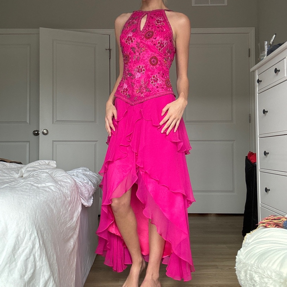 Scala Hot Pink Floral High-Low Maxi Dress